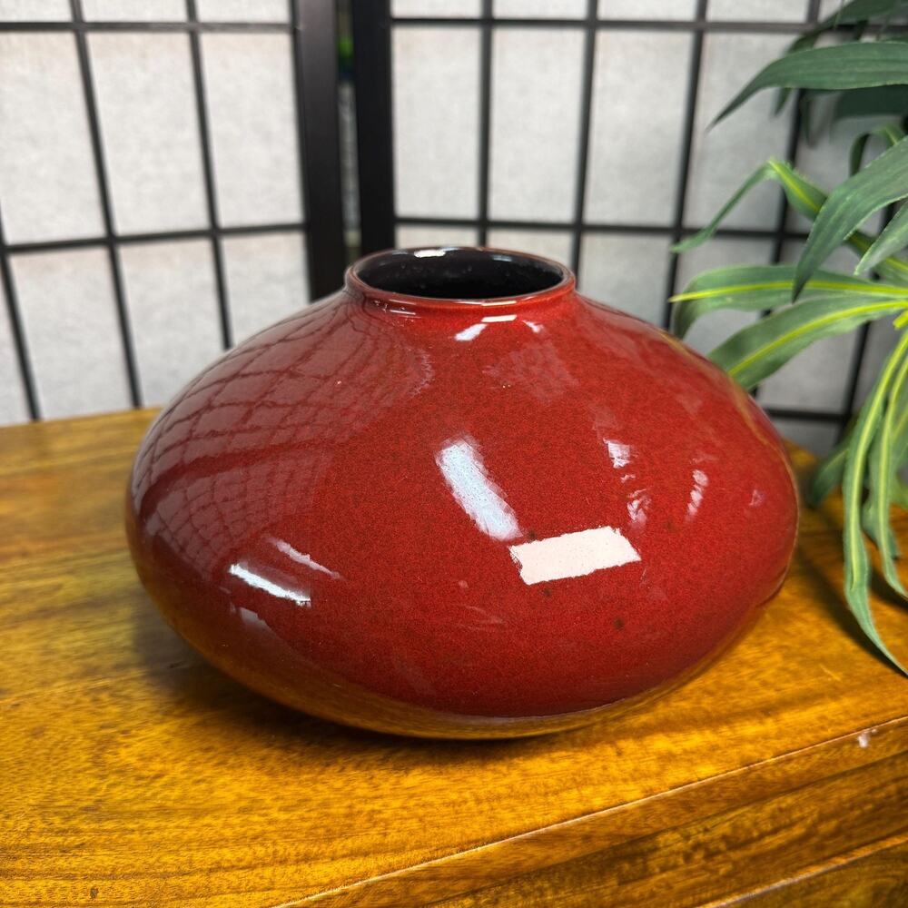 Amano Vase Made in Germany Red Round Vase Mid Century Decor Pottery